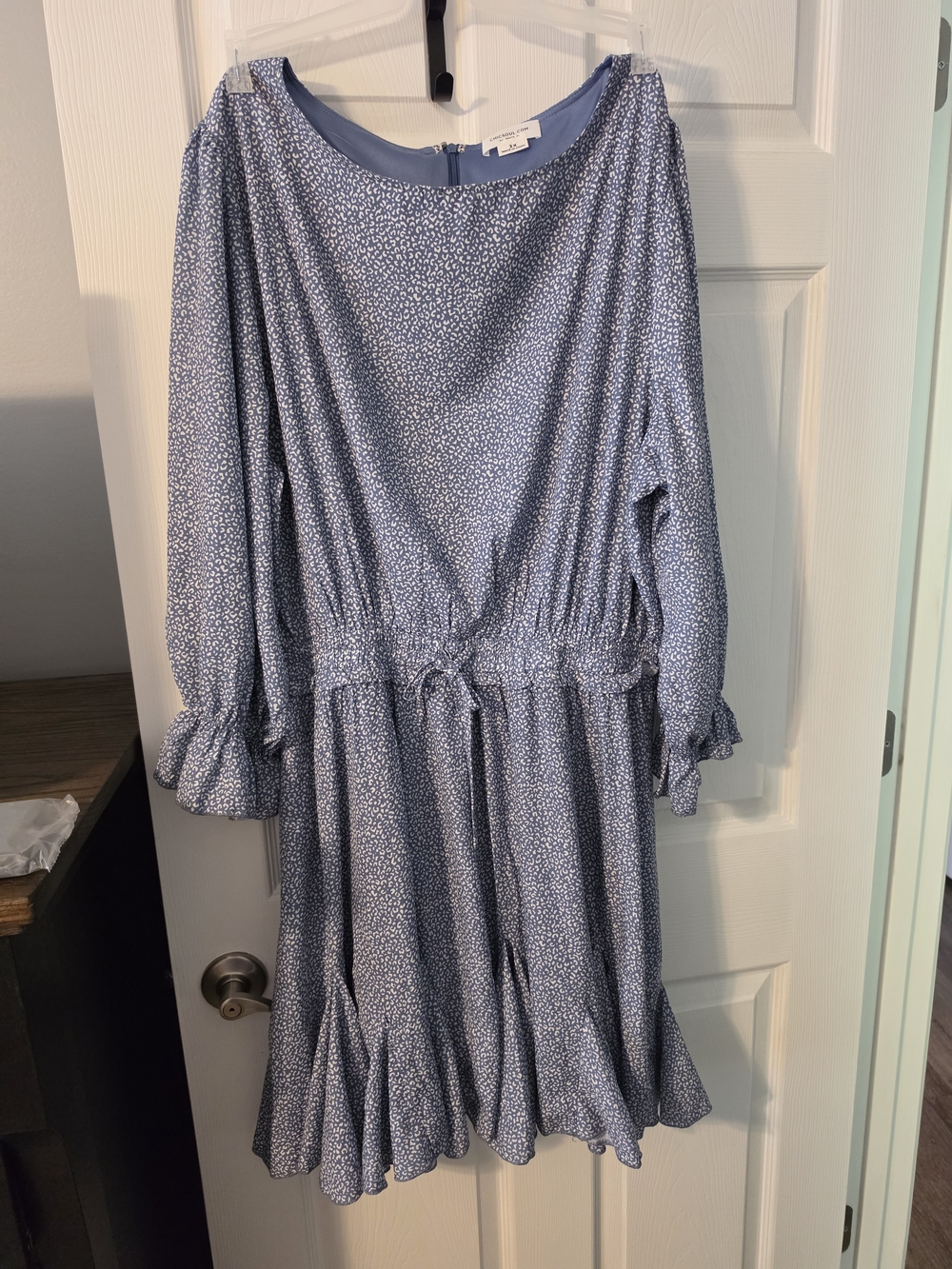 Light Blue Ruffle Hem Mini Dress - Picture 2 of 5
